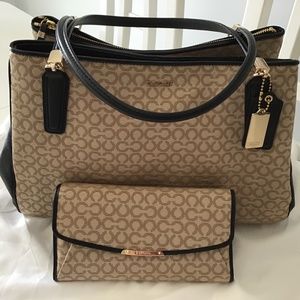 Two tone Coach handbag and wallet